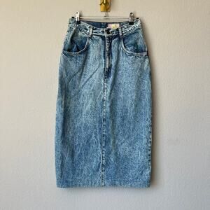Y2K Vintage Denim Acid Wash Midi Skirt Size 9/10 (Fits Small)